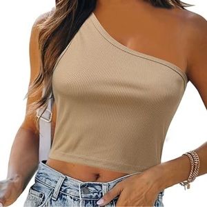 SHEIN beige one shoulder cropped top